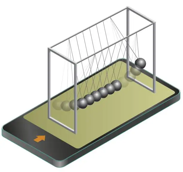 Vector illustration of Vector Newton swing in mobile phone, in isometric perspective.