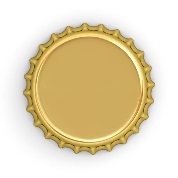 Blank gold bottle cap isolated on white background with shadow . 3D rendering
