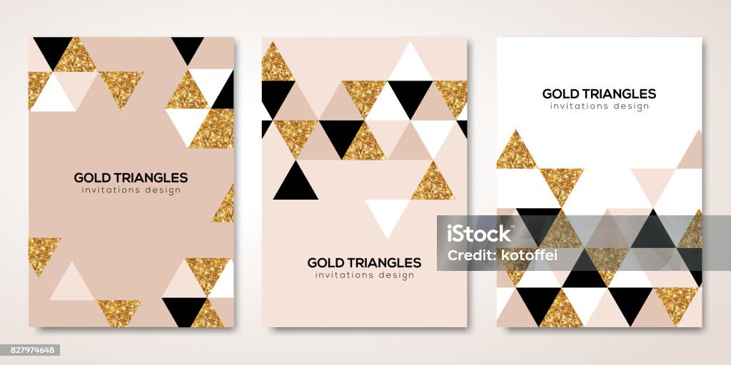 Banner-set mit gold Dreiecke Dekor - Lizenzfrei Gold - Edelmetall Vektorgrafik