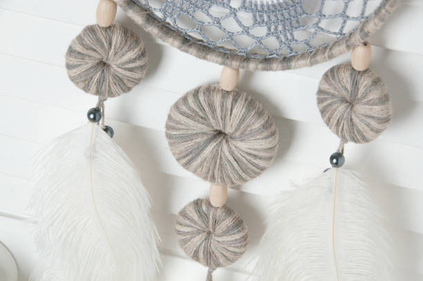 istock Gray white crochet doily dream catcher 827977944