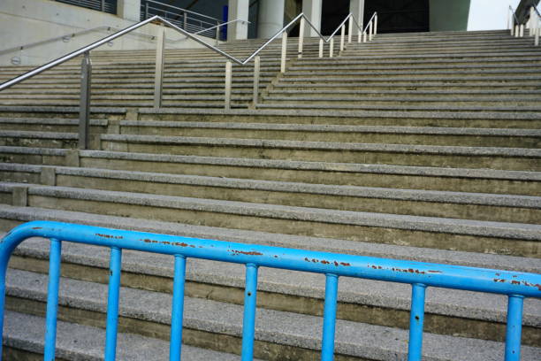 istock Steps leading into a football ground, black and white image 827978858