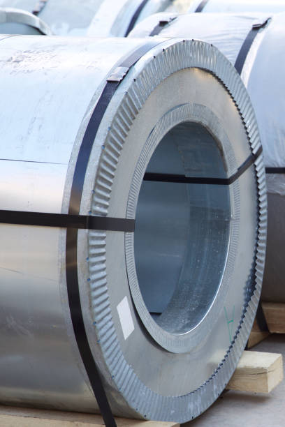 istock Rolls of cold-rolled galvanized steel with polymer coating 827979048