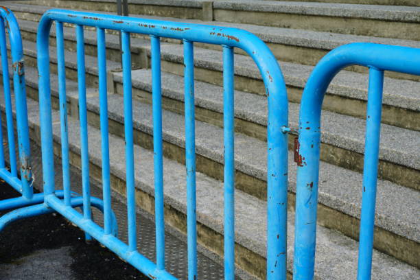 istock Road barriers, object flat isolated on staircase background 827979732