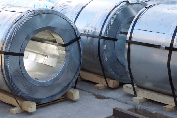 istock Rolls of cold-rolled galvanized steel with polymer coating 827979750