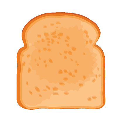 Closeup of crispy toasted slice of white bread with golden crust isolated vector illustration on white background in realistic style