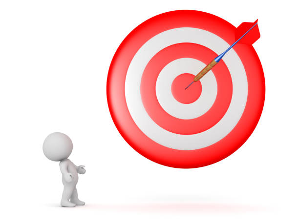 istock 3D Character Looking Up at Large Target and Dart Arrow 827988302
