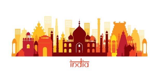 India Architecture Landmarks Skyline, Shape Cityscape, Travel and Tourist Attraction india indian culture taj mahal temple stock illustrations