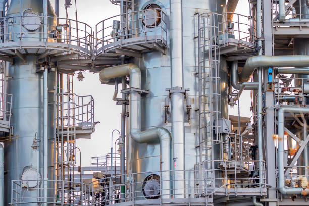 Close up industrial view oil refinery plant stock photo