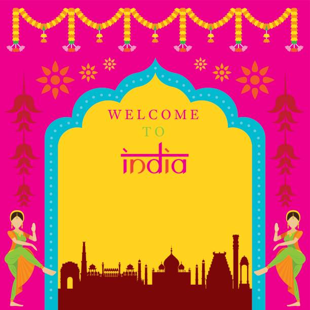 indien reisen attraktion frame - india indian culture traditional culture dancing stock-grafiken, -clipart, -cartoons und -symbole