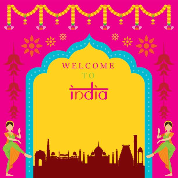 India Travel Attraction Frame Landmarks, Tourism and Traditional Culture cityscape borders stock illustrations