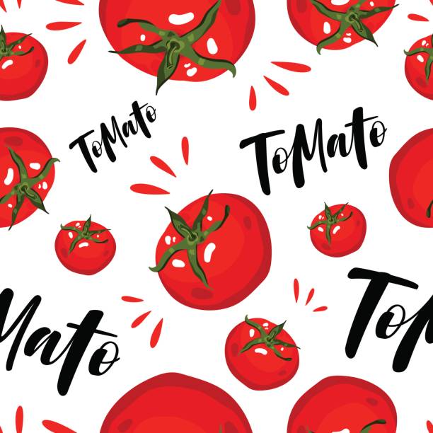 wektorowe bezszwowe tło z czerwonymi pomidorami na białym tle. - cherry tomato obrazy stock illustrations