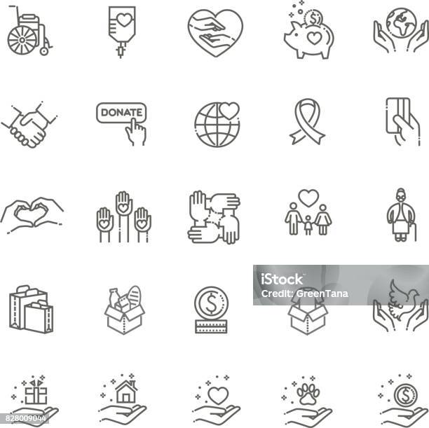 Charity Modern Vector Line Design Icons And Pictograms Set Stock Illustration - Download Image Now