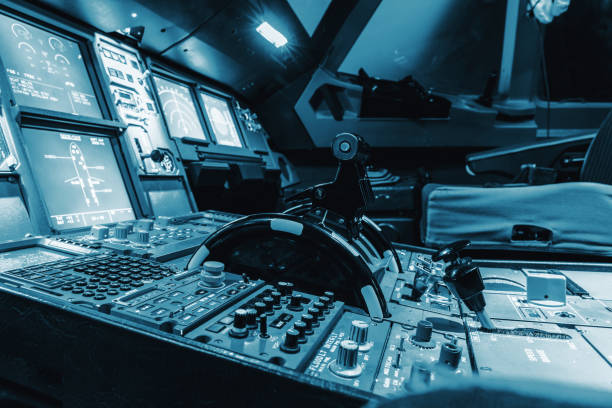 istock Engine lever in the cockpit of an airliner 828009884