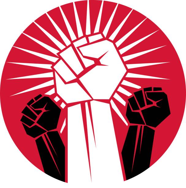 istock Vector symbol made with raised arm of a muscular male. Power and authority conceptual emblem. 828016784
