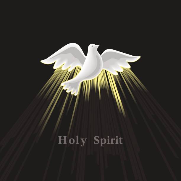 Pentecost Sunday icon Holy Spirit icon. Hand drawn style. Christian holiday Pentecost Trinity Sunday concept. Church sacrament biblical symbol of flying spiritual dove. Pentecostal greeting. Vector religious illustration bird quotes stock illustrations