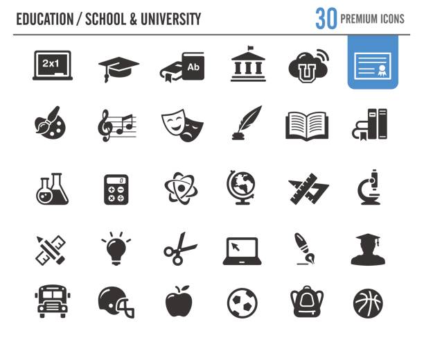 ilustraciones, imágenes clip art, dibujos animados e iconos de stock de iconos de vector de educación / / serie premium - education