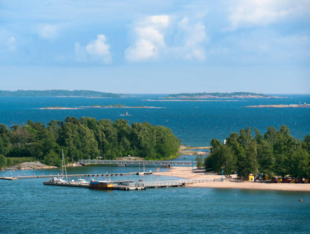 Pihlajasaari - two islands near Helsinki, capital of Finland which are joined by a bridge and are popular for weekends and holidays. A number of other islands can be seen in the background.