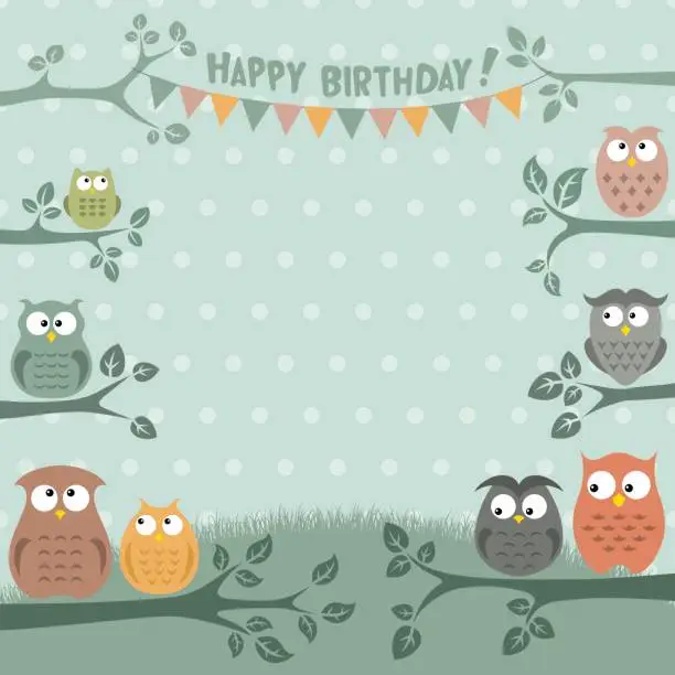 Vector illustration of Owls Birthday Party Invitation