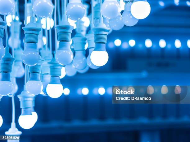 Some Led Lamps Blue Light Science Technology Background Stock Photo - Download Image Now