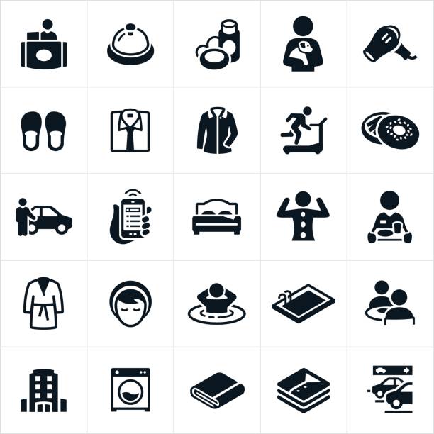 annehmlichkeiten des hotels-icons - whirlpool stock-grafiken, -clipart, -cartoons und -symbole