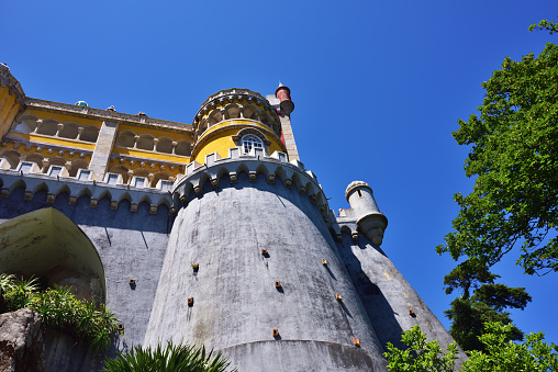 Sintra, Portugal - June 06, 2017: View from bottom on the Pena National Palace. The most popular tourist attraction in whole Portugal