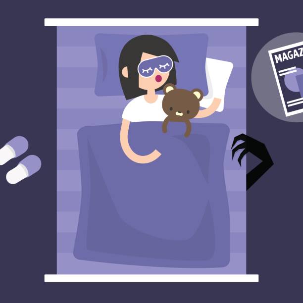 Monster under the bed. Conceptual illustration Flat editable vector illustration, clip art woman feet bed stock illustrations