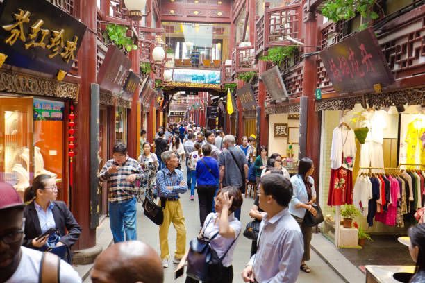 The old town district of Shanghai, a popular shopping and entertainment district of Shanghai. International tourists and local residents frequent the area for its retail shops, famous restaurants and eateries. Photographed May 15, 2017.