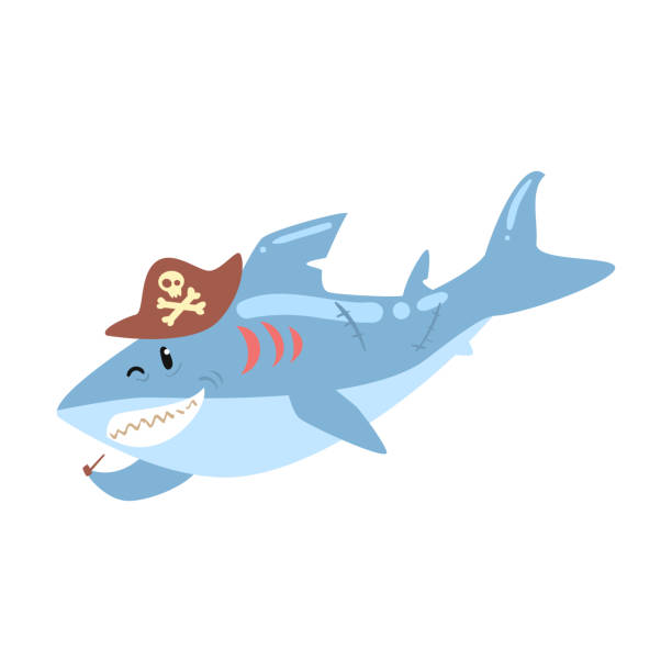 Funny Cartoon Shark Pirate In A Hat Smoking Pipe Colorful Character Vector  Illustration Stock Illustration - Download Image Now - iStock