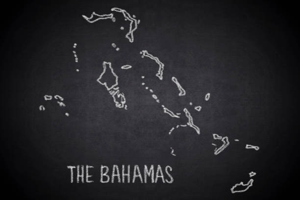 Map of The Bahamas , Americas, hand drawn with chalk on blackboard