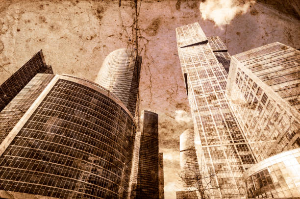 istock Modern skyscrapers on grunge background 828083954