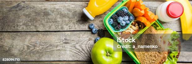 Healthy School Lunch Box Stock Photo - Download Image Now - Child, Education, Food