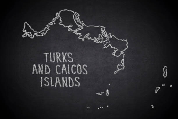 Map of Turks And Caicos Islands , Americas, hand drawn with chalk on blackboard