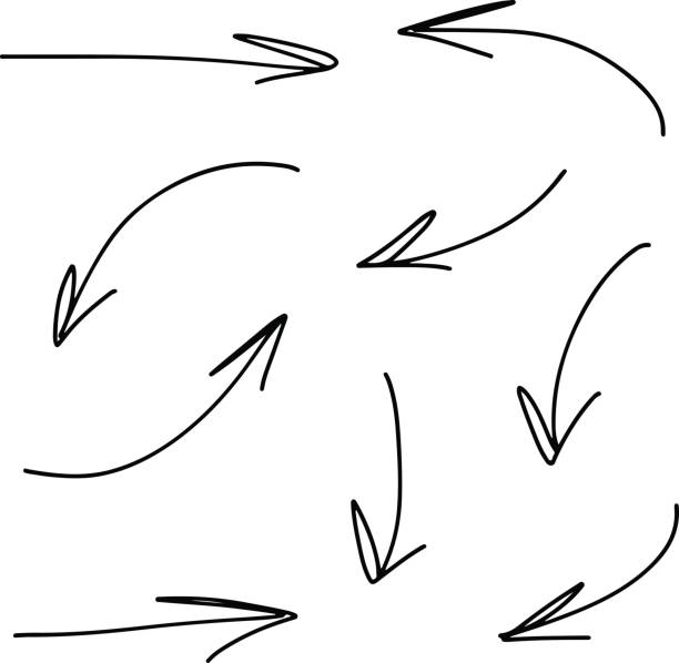 ilustraciones, imágenes clip art, dibujos animados e iconos de stock de flechas vector dibujado a mano, punteros. elementos para el diseño, infografía - puntero del ratón