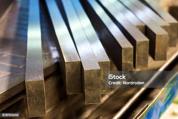 Straight Row Of Metal Bars After Grinding Stock Photo - Download Image Now - Steel, Blacksmith, Metal
