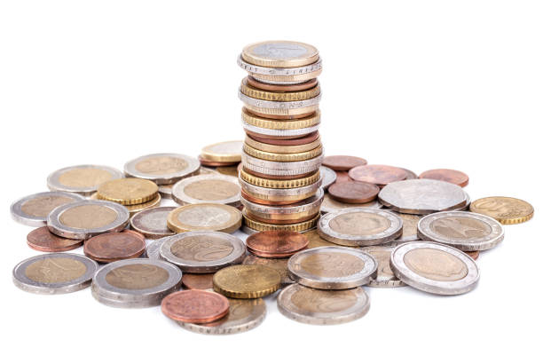 istock Stack of euro coins isolated on white background 828106516