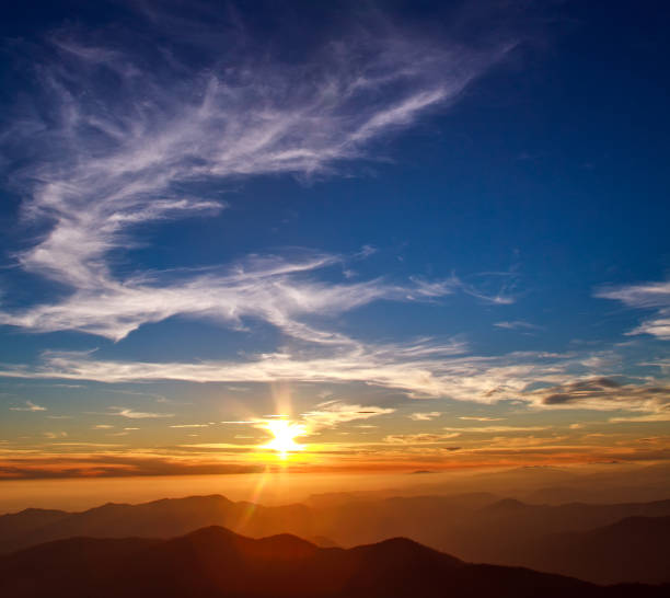 istock Majestic sunset sky over mountain ridge 828125200