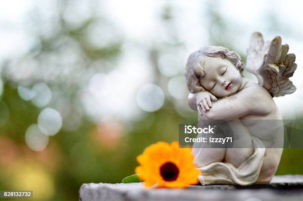 Angel Guardian Sleeping On The Grave Stock Photo - Download Image Now - Child, Baby - Human Age, Funeral