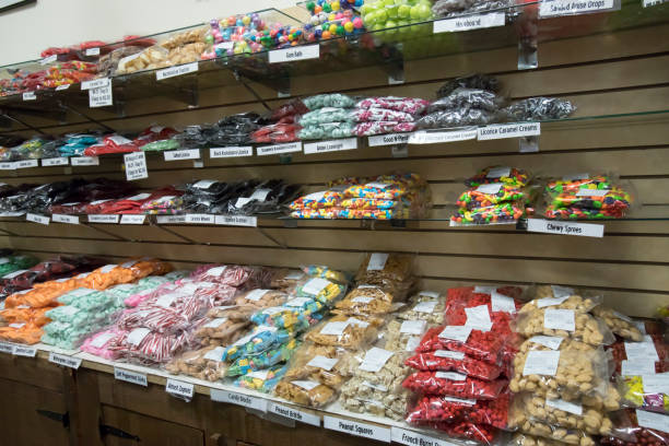 istock Bags of vintage candy on display 828135890