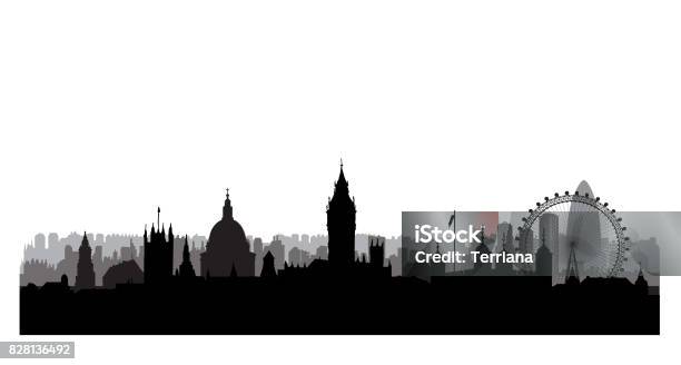 London City Skyline With Westminster Palace And Famous Landmarks Stock Illustration - Download Image Now