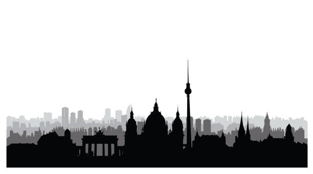 ilustrações de stock, clip art, desenhos animados e ícones de berlin city buildings silhouette. german urban landscape. berlin cityscape with landmarks. travel germany skyline background. - berlin