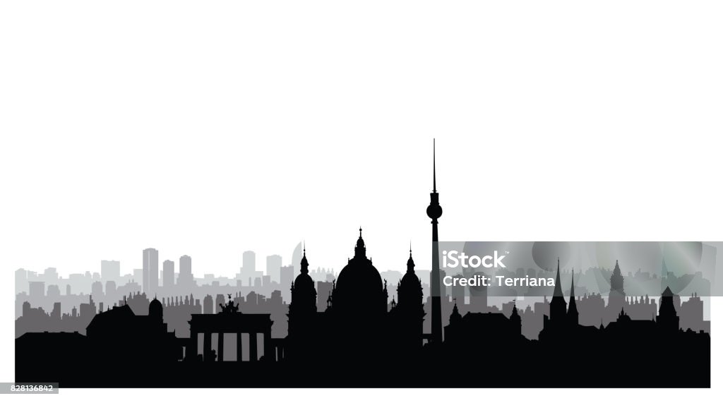 Berlin city buildings silhouette. German urban landscape. Berlin cityscape with landmarks. Travel Germany skyline background. Berlin stock vector