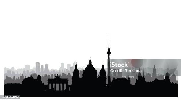 Berlin City Buildings Silhouette German Urban Landscape Berlin Cityscape With Landmarks Travel Germany Skyline Background Stock Illustration - Download Image Now