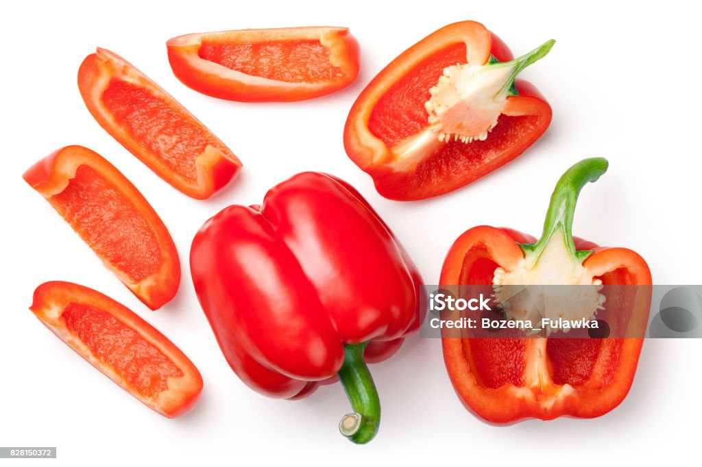 Red Peppers Isolated on White Background Red peppers isolated on white background. Top view Bell Pepper Stock Photo