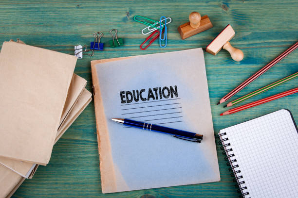 istock Education concept. Notebook on a bright green background. Office stationery accessories 828150848