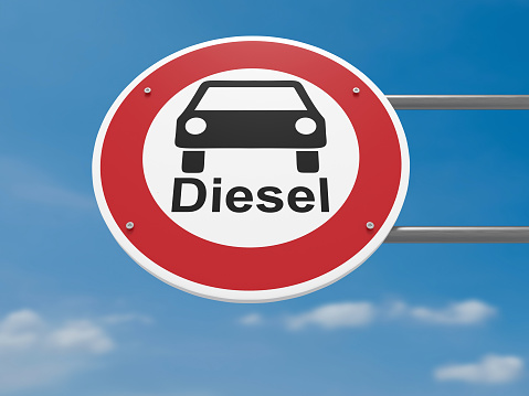 German Traffic Sign Environmental Protection Concept: Diesel Cars Prohibited  Driving Ban, 3d illustration
