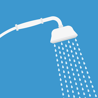 Shower with water drops. Vector illustration. Flat design style