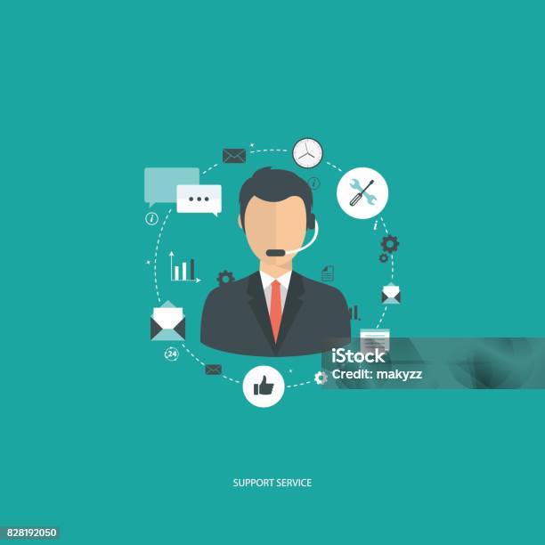 Support Service Concept Flat Design Illustration With Icons Technical Support Assistant Stock Illustration - Download Image Now