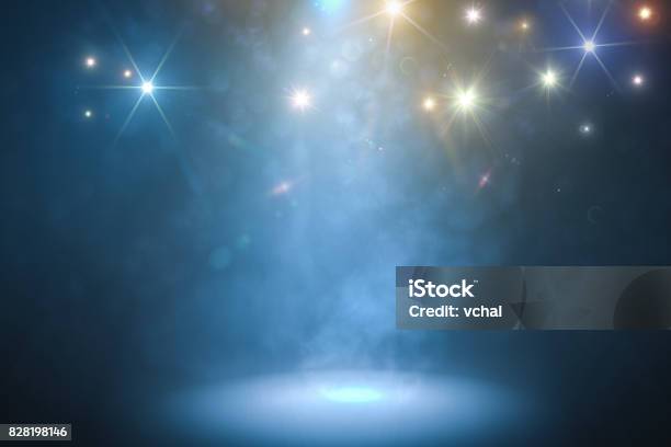 Podium With Smoke And Blue Light 3d Rendered Illustration Stock Photo - Download Image Now