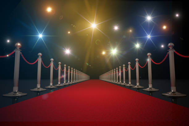 istock Red carpet for VIP. Flash lights in background. 3D rendered illustration. 828200376