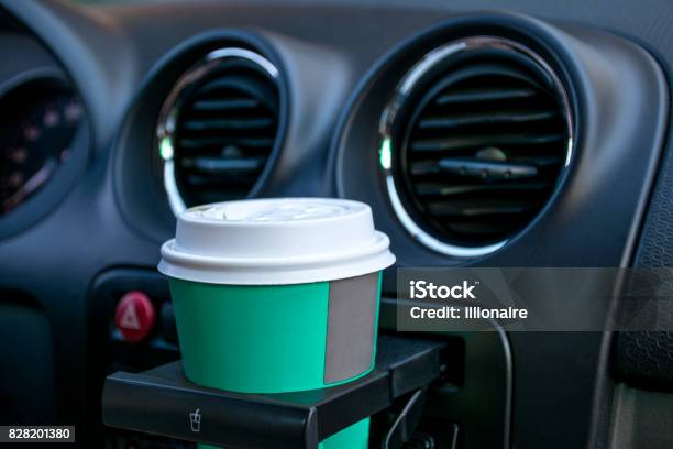Paper Coffee Cups Inside Car Cup Holder Stock Photo - Download Image Now - Car, Cup, Container